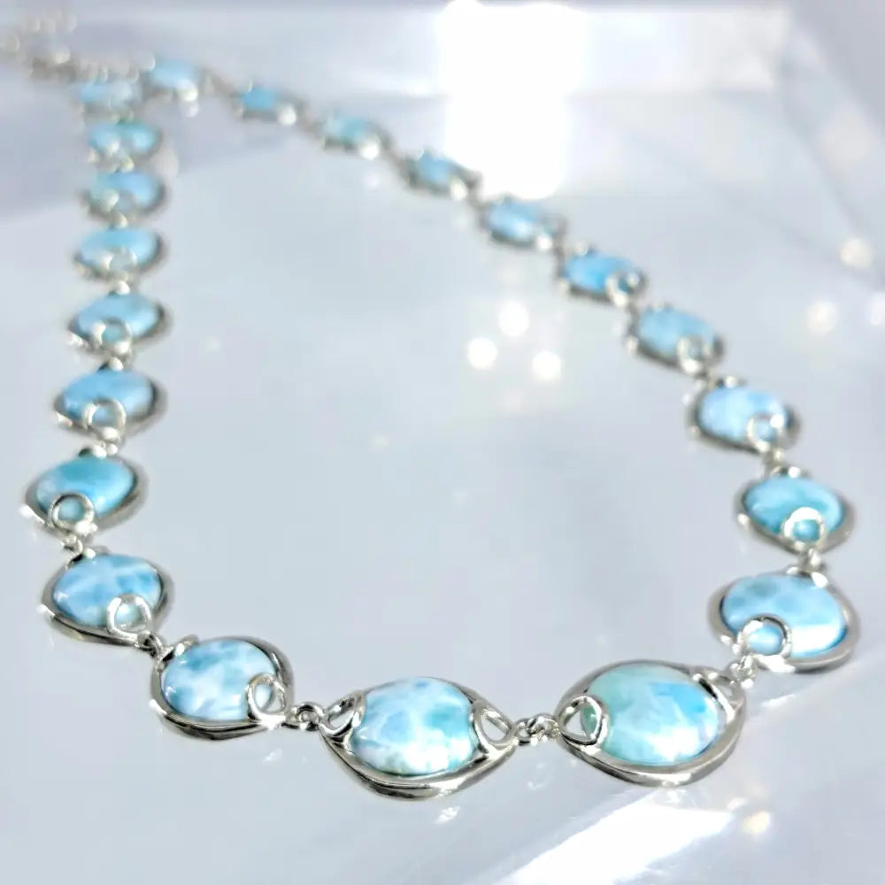 ?ISland Love Story’ 16’’ -18’’ Necklace - Larimar Anti-tarnish Sterling