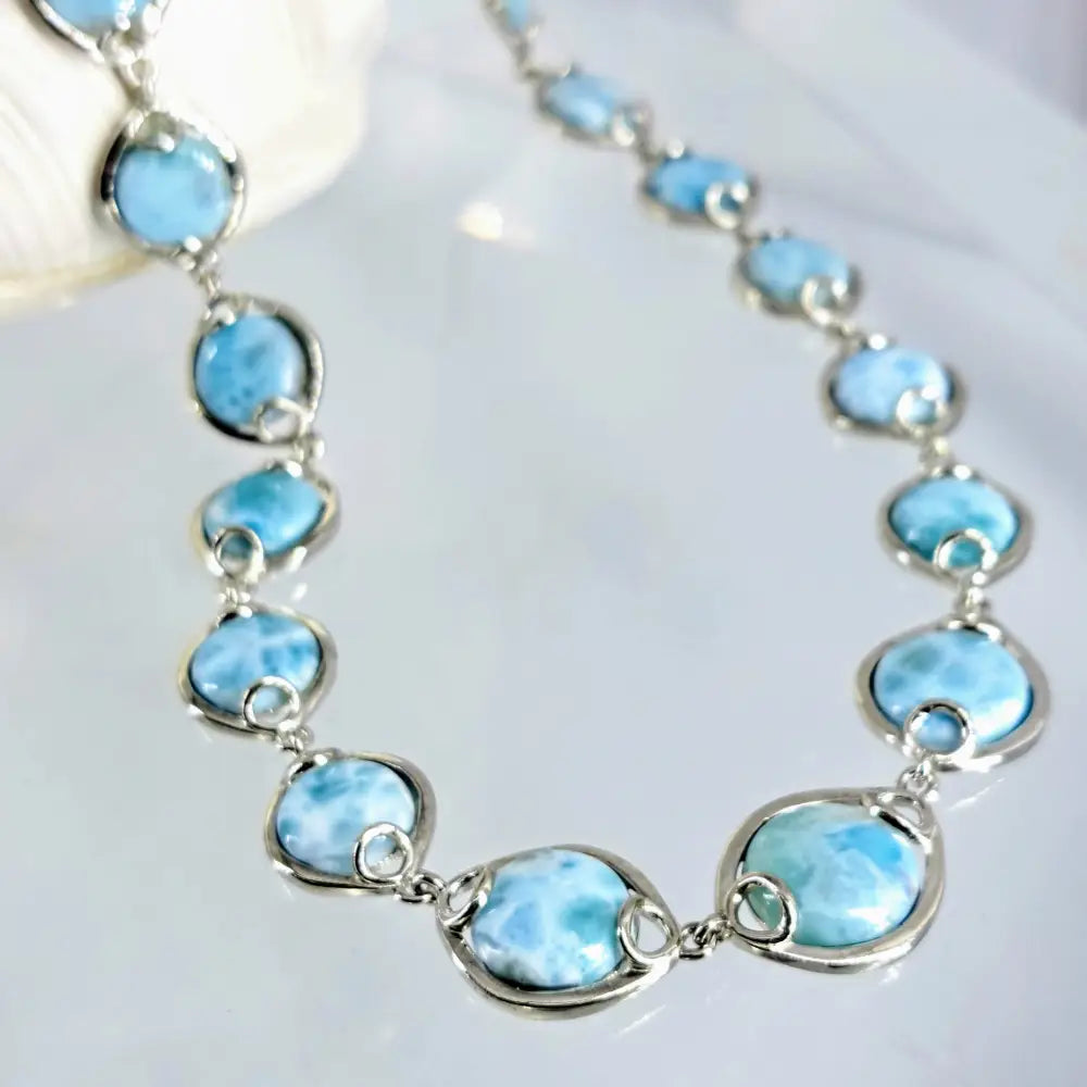 ?ISland Love Story’ 16’’ -18’’ Necklace - Larimar Anti-tarnish Sterling