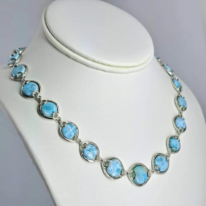 ?ISland Love Story’ 16’’ -18’’ Necklace - Larimar Anti-tarnish Sterling