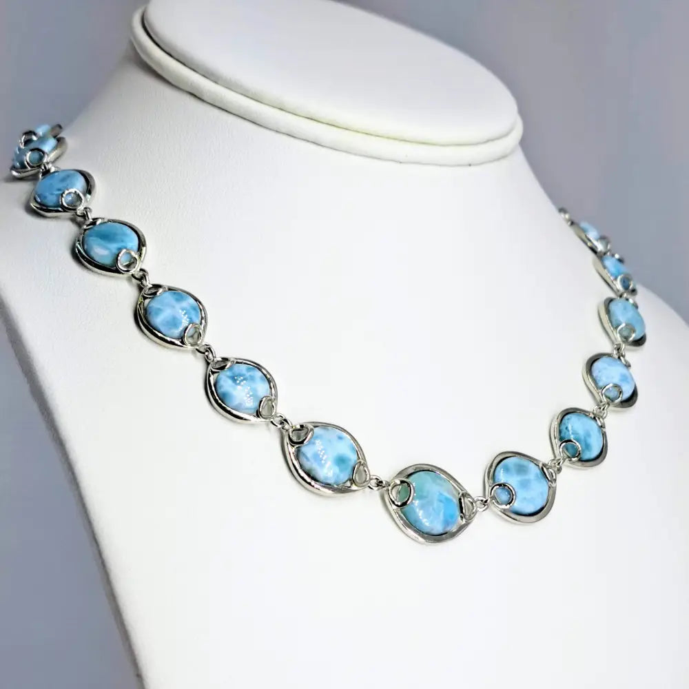 ?ISland Love Story’ 16’’ -18’’ Necklace - Larimar Anti-tarnish Sterling