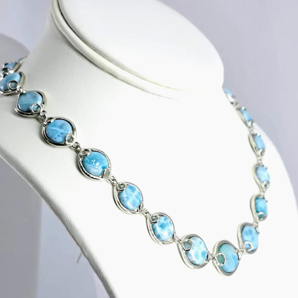 ?ISland Love Story’ 16’’ -18’’ Necklace - Larimar Anti-tarnish Sterling