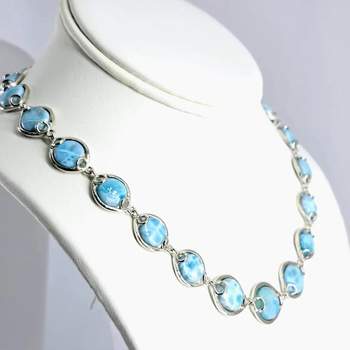 ?ISland Love Story’ 16’’ -18’’ Necklace - Larimar Anti-tarnish Sterling