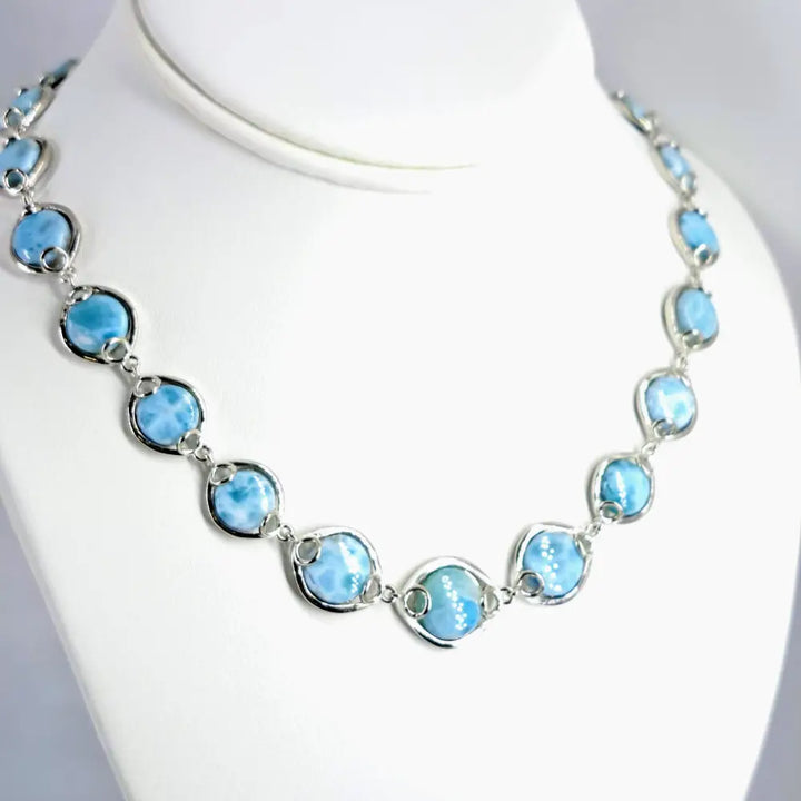 ?ISland Love Story’ 16’’ -18’’ Necklace - Larimar Anti-tarnish Sterling