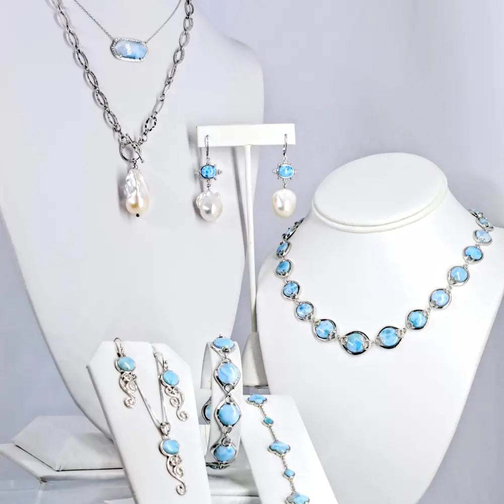 ?ISland Love Story’ 16’’ -18’’ Necklace - Larimar Anti-tarnish Sterling