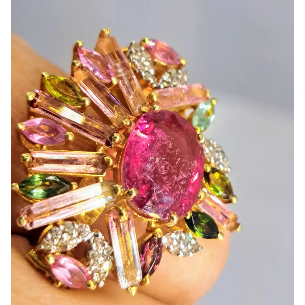 ?JArdin Tropical’ Sz 6 Ring - Tourmaline Diamonds 18k Gold Sterling