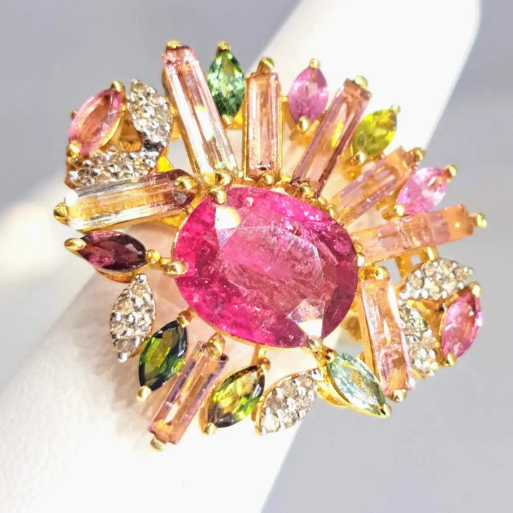 ?JArdin Tropical’ Sz 6 Ring - Tourmaline Diamonds 18k Gold Sterling