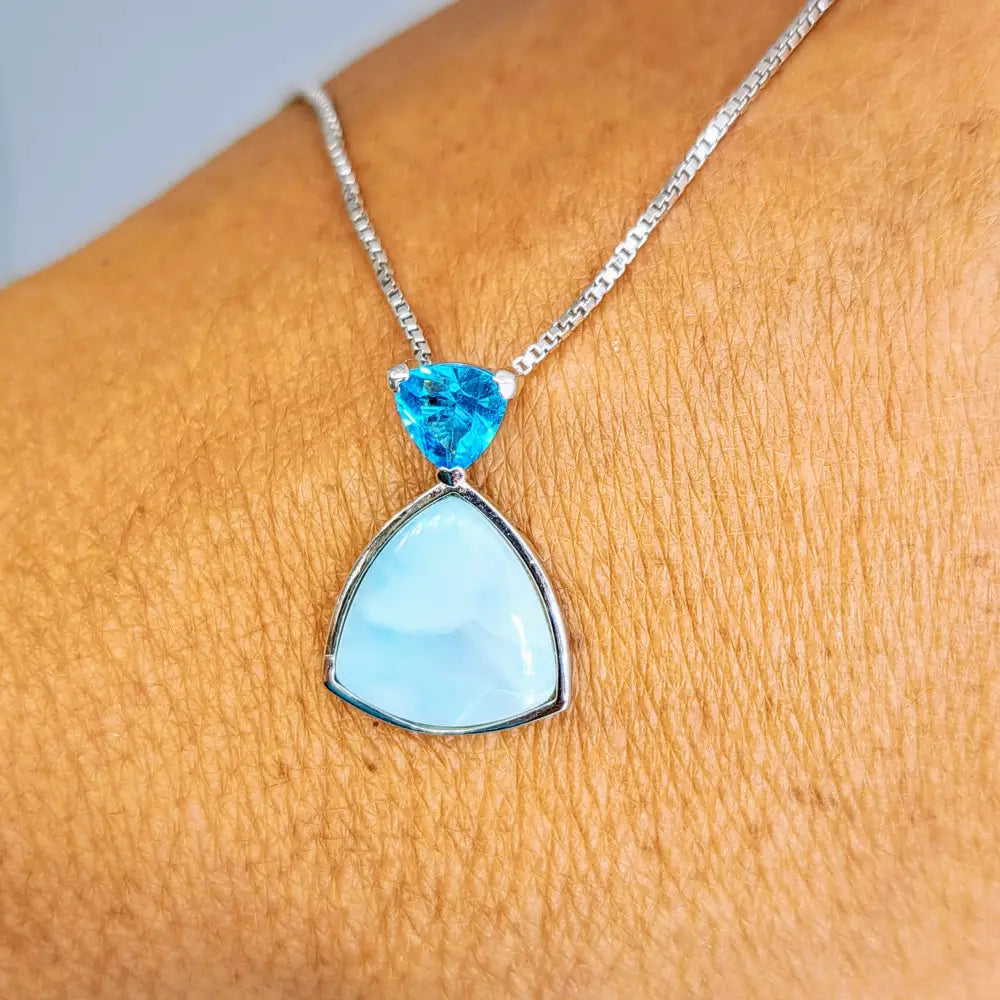 ?KEy West Blues’ Pendant Necklace - Larimar Blue Topaz Anti-tarnish Sterling - 18’’