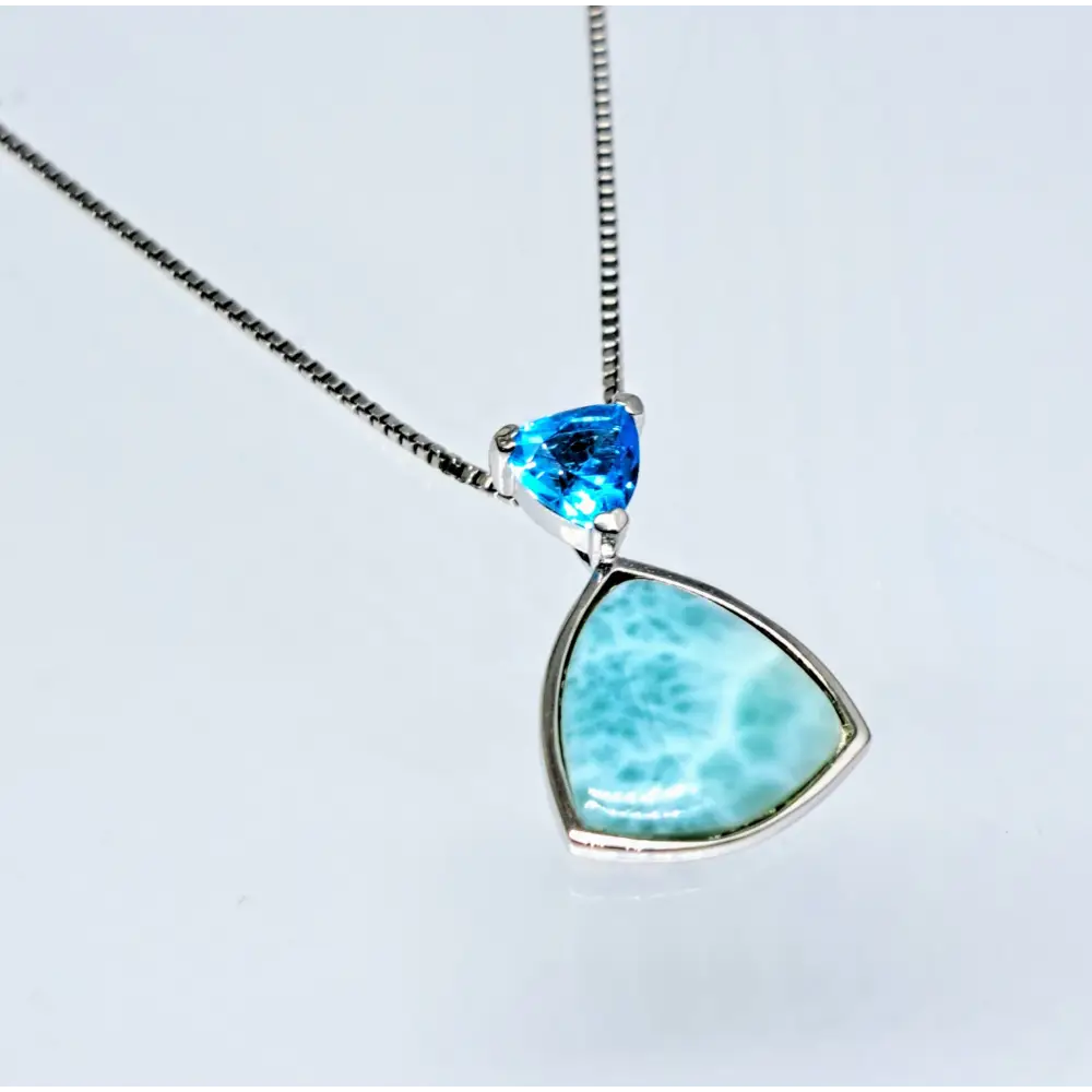 ?KEy West Blues’ Pendant Necklace - Larimar Blue Topaz Anti-tarnish Sterling - 18’’