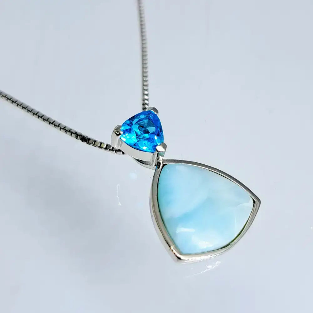 ?KEy West Blues’ Pendant Necklace - Larimar Blue Topaz Anti-tarnish Sterling - 18’’