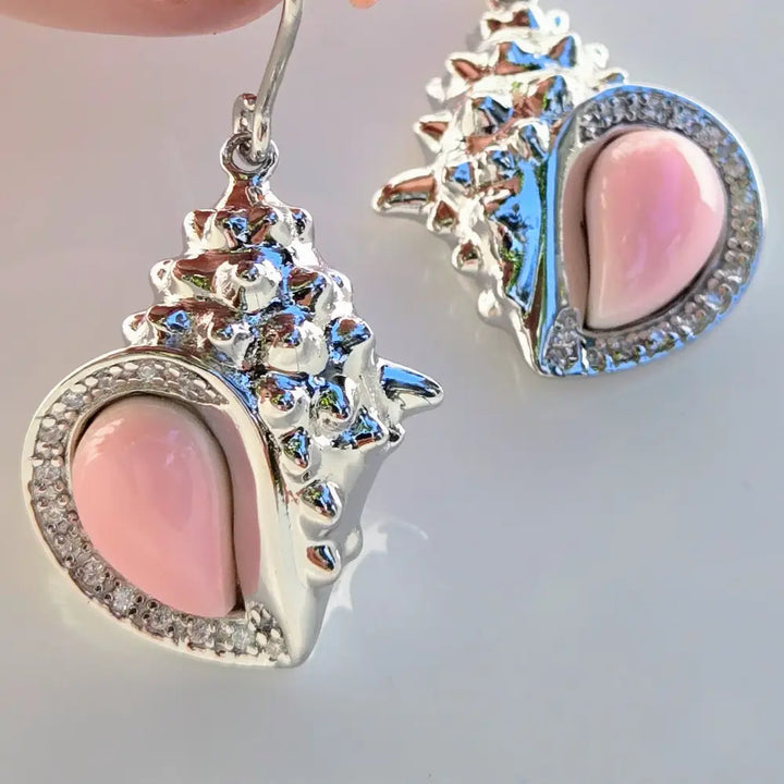 ?KEy West Conchs’ 1.25’’ Earrings - Carved Conch Shell Topaz Anti-tarnish Sterling