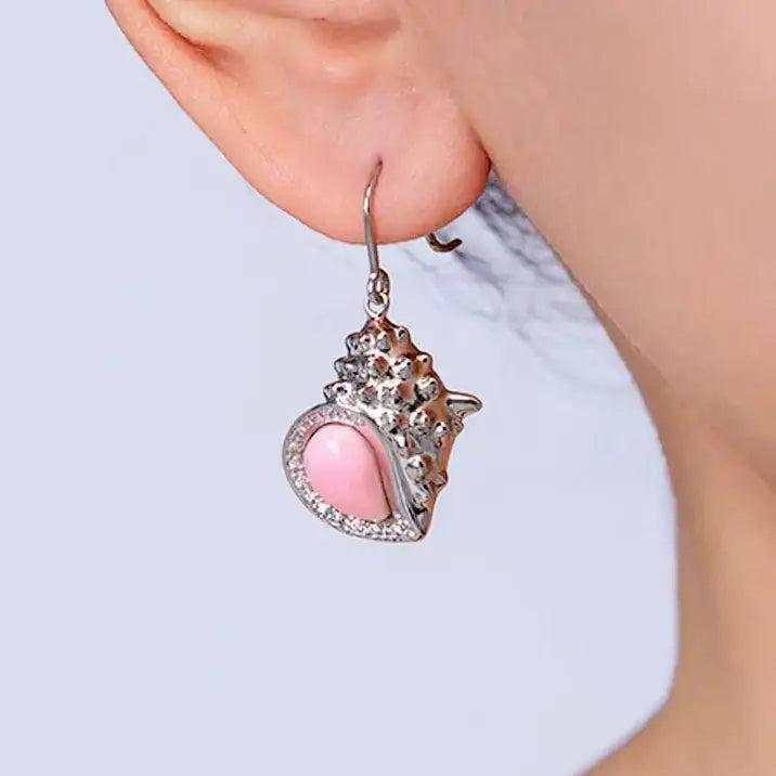 ?KEy West Conchs’ 1.25’’ Earrings - Carved Conch Shell Topaz Anti-tarnish Sterling
