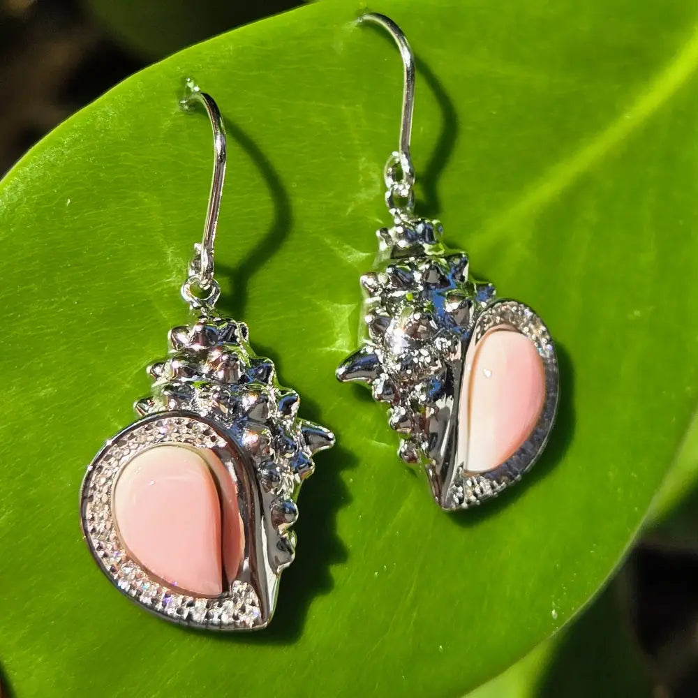 ?KEy West Conchs’ 1.25’’ Earrings - Carved Conch Shell Topaz Anti-tarnish Sterling