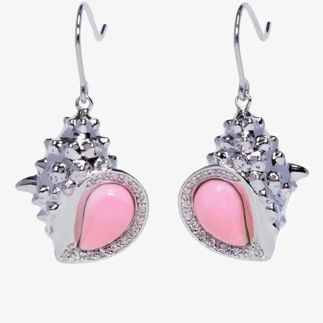 ?KEy West Conchs’ 1.25’’ Earrings - Carved Conch Shell Topaz Anti-tarnish Sterling