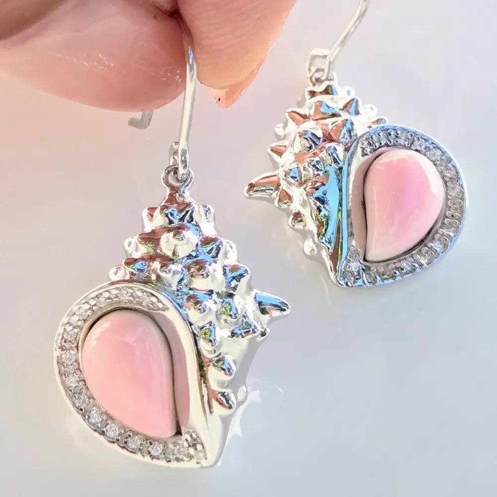 ?KEy West Conchs’ 1.25’’ Earrings - Carved Conch Shell Topaz Anti-tarnish Sterling