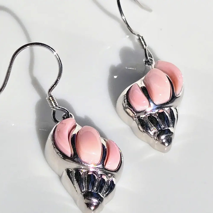 ?KEy West Conchs #2’’ 1.25’’ Earrings - Carved Conch Shell Topaz Anti-tarnish Sterling