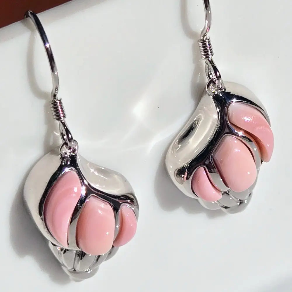 ?KEy West Conchs #2’’ 1.25’’ Earrings - Carved Conch Shell Topaz Anti-tarnish Sterling