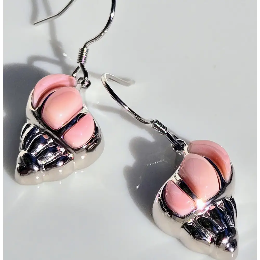 ?KEy West Conchs #2’’ 1.25’’ Earrings - Carved Conch Shell Topaz Anti-tarnish Sterling