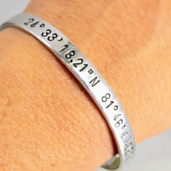 ?KEy West Coordinates’ One-size-fits-all Bracelet - Hand-stamped Non-tarnishing Hypoallergenic - Adjustable Cuff