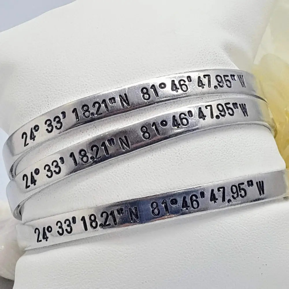 ?KEy West Coordinates’ One-size-fits-all Bracelet - Hand-stamped Non-tarnishing Hypoallergenic - Adjustable Cuff
