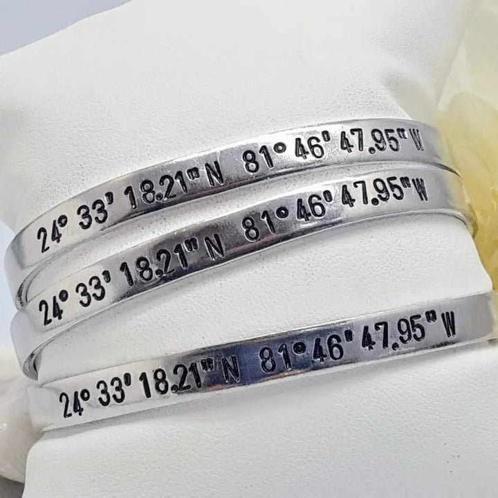 ?KEy West Coordinates’ One-size-fits-all Bracelet - Hand-stamped Non-tarnishing Hypoallergenic - Adjustable Cuff