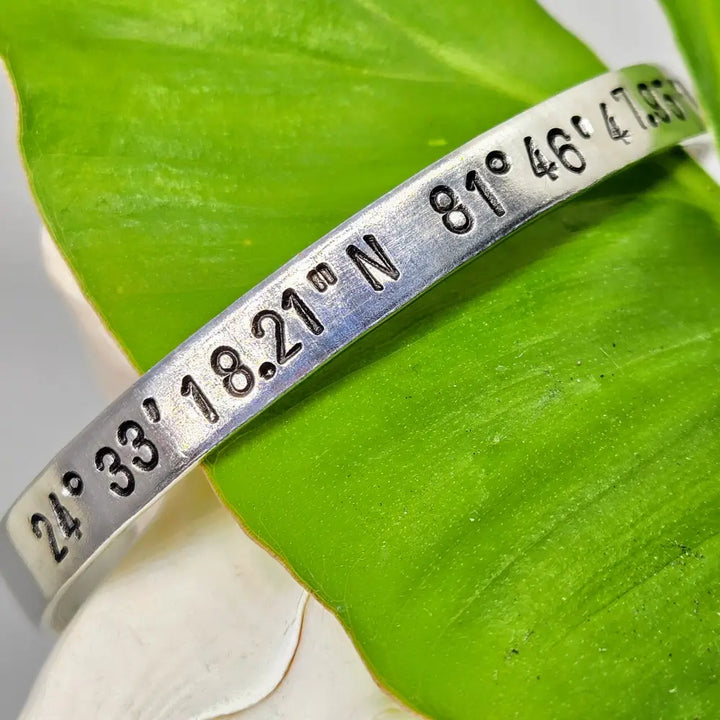 ?KEy West Coordinates’ One-size-fits-all Bracelet - Hand-stamped Non-tarnishing Hypoallergenic - Adjustable Cuff