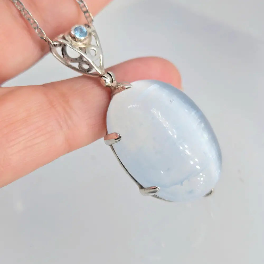 ?KEywest Cat’s Eye’ Selenite Pendant with Topaz Filigree Bail - Necklace Key West Local Luxe