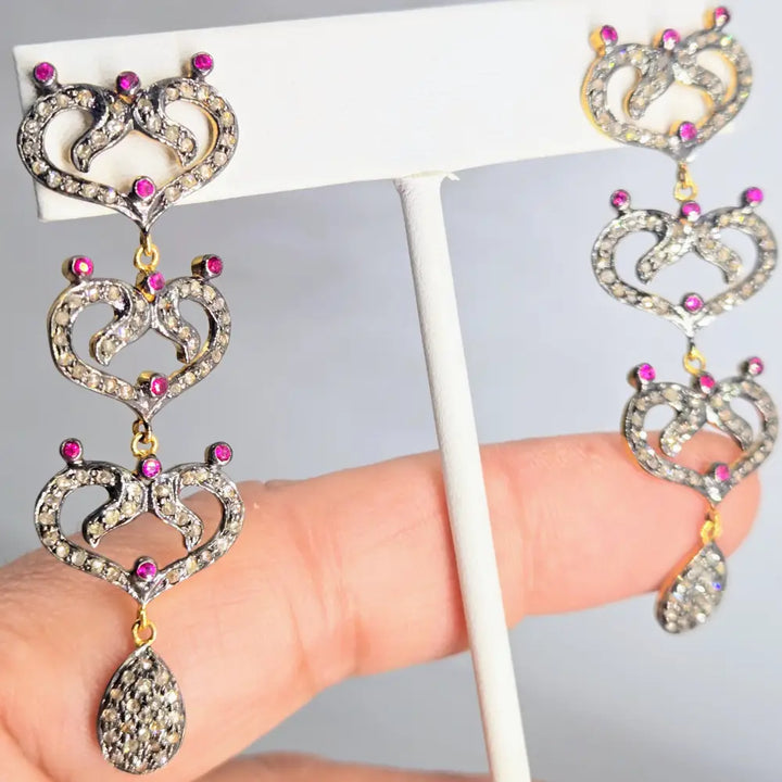 ?KItty Love!’ 2.25’’ Earrings - Diamonds Rubies or Green Garnet Sterling 18k Gold