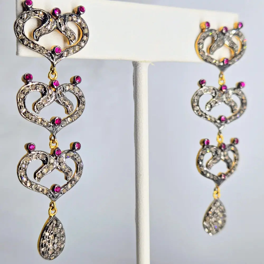 ?KItty Love!’ 2.25’’ Earrings - Diamonds Rubies or Green Garnet Sterling 18k Gold