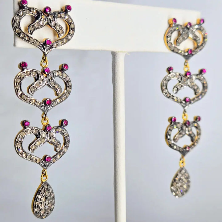 ?KItty Love!’ 2.25’’ Earrings - Diamonds Rubies or Green Garnet Sterling 18k Gold