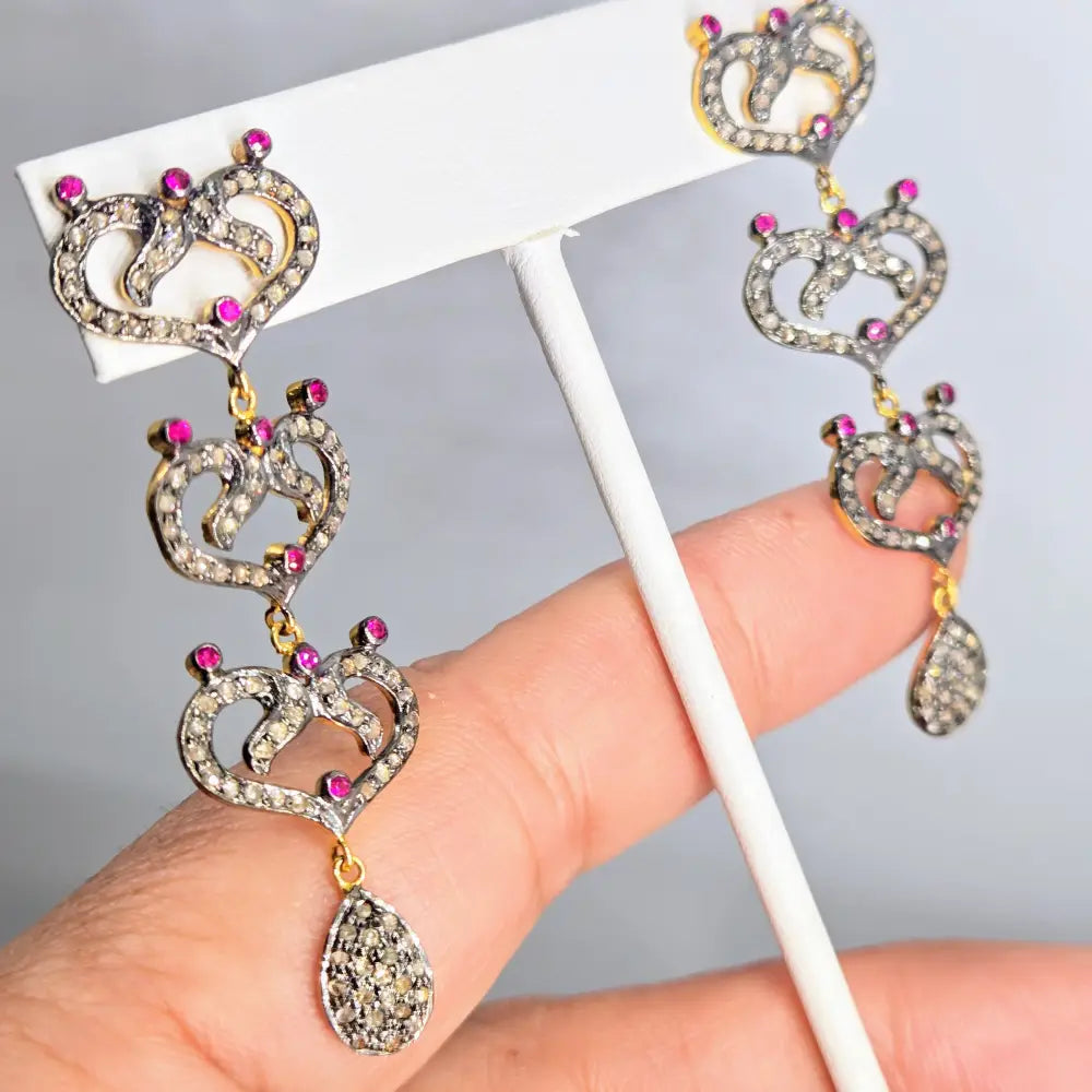 Outlet ?Kitty Love!’ 2.25’’ Earrings - Diamonds Rubies or Green Garnet Sterling 18k Gold