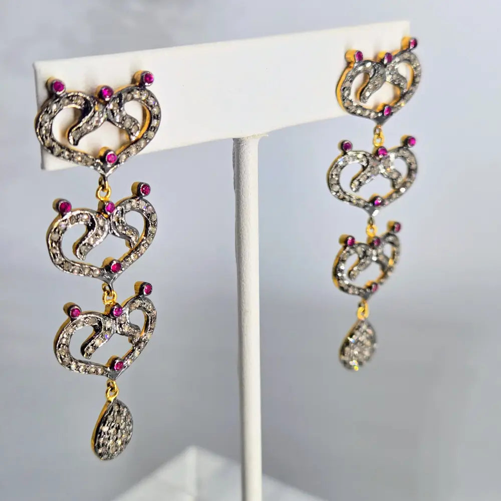 ?KItty Love!’ 2.25’’ Earrings - Diamonds Rubies or Green Garnet Sterling 18k Gold