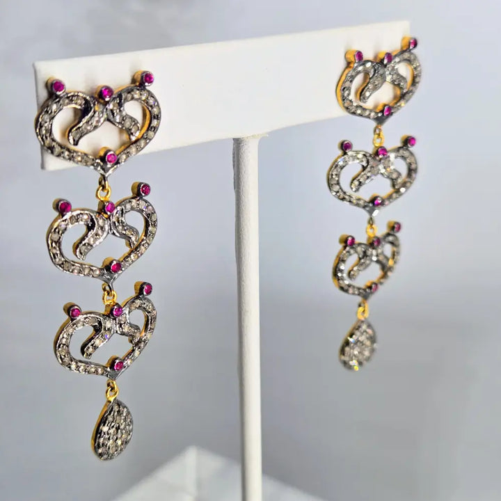 ?KItty Love!’ 2.25’’ Earrings - Diamonds Rubies or Green Garnet Sterling 18k Gold