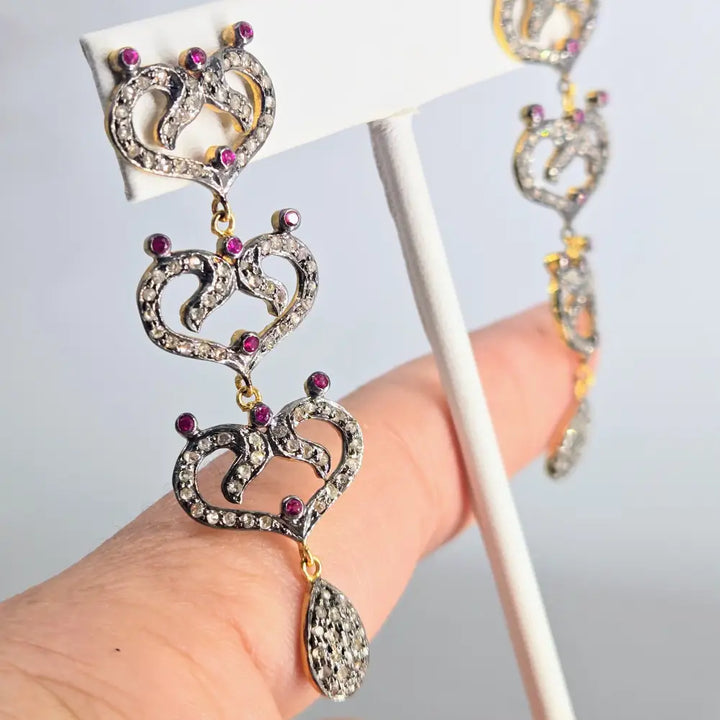 ?KItty Love!’ 2.25’’ Earrings - Diamonds Rubies or Green Garnet Sterling 18k Gold