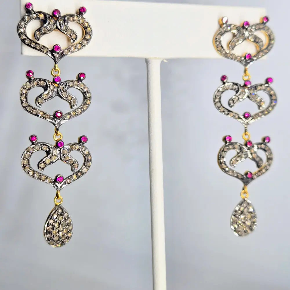 ?KItty Love!’ 2.25’’ Earrings - Diamonds Rubies or Green Garnet Sterling 18k Gold