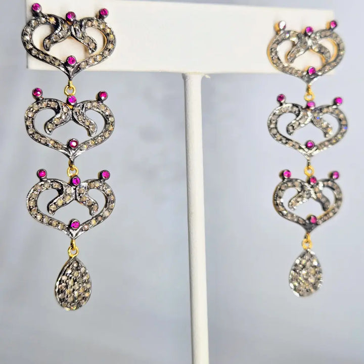 ?KItty Love!’ 2.25’’ Earrings - Diamonds Rubies or Green Garnet Sterling 18k Gold