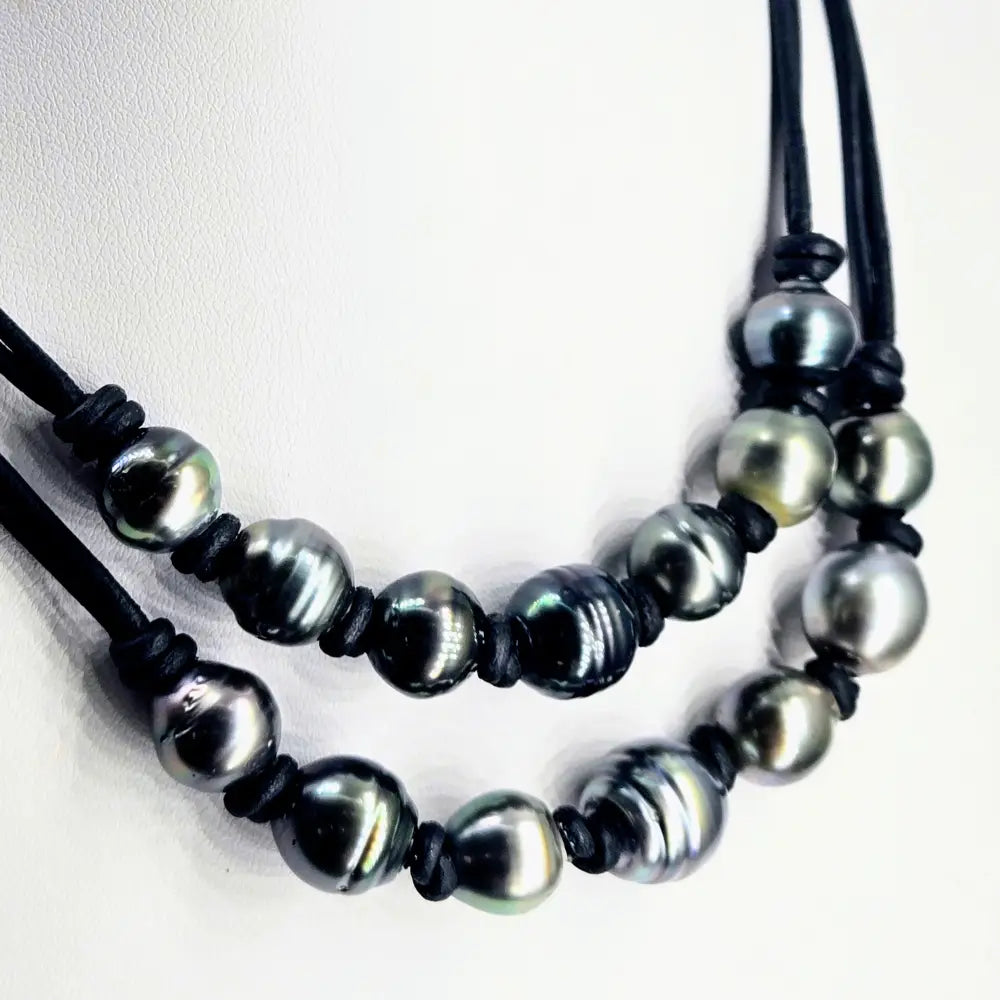 ?KNotty Tahitians’ 18’’ Necklace - Tahitian Pearls Leather - Key West Local Luxe