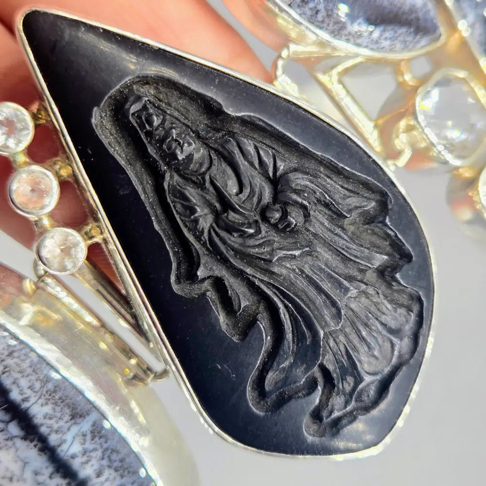 ?KWan Yin’ 7’’ - 8.5’’ Bracelet - Dendritic Opal Topaz African Blackwood Sterling