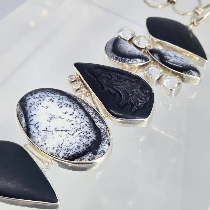 ?KWan Yin’ 7’’ - 8.5’’ Bracelet - Dendritic Opal Topaz African Blackwood Sterling