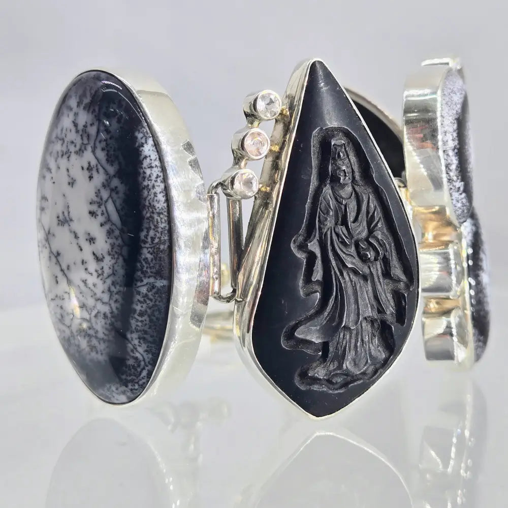 ?KWan Yin’ 7’’ - 8.5’’ Bracelet - Dendritic Opal Topaz African Blackwood Sterling
