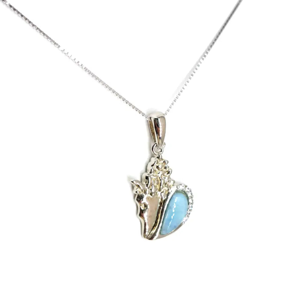 ?LA Concha’ 16’’ Necklace - Larimar Topaz Anti-tarnish Sterling - Pendant
