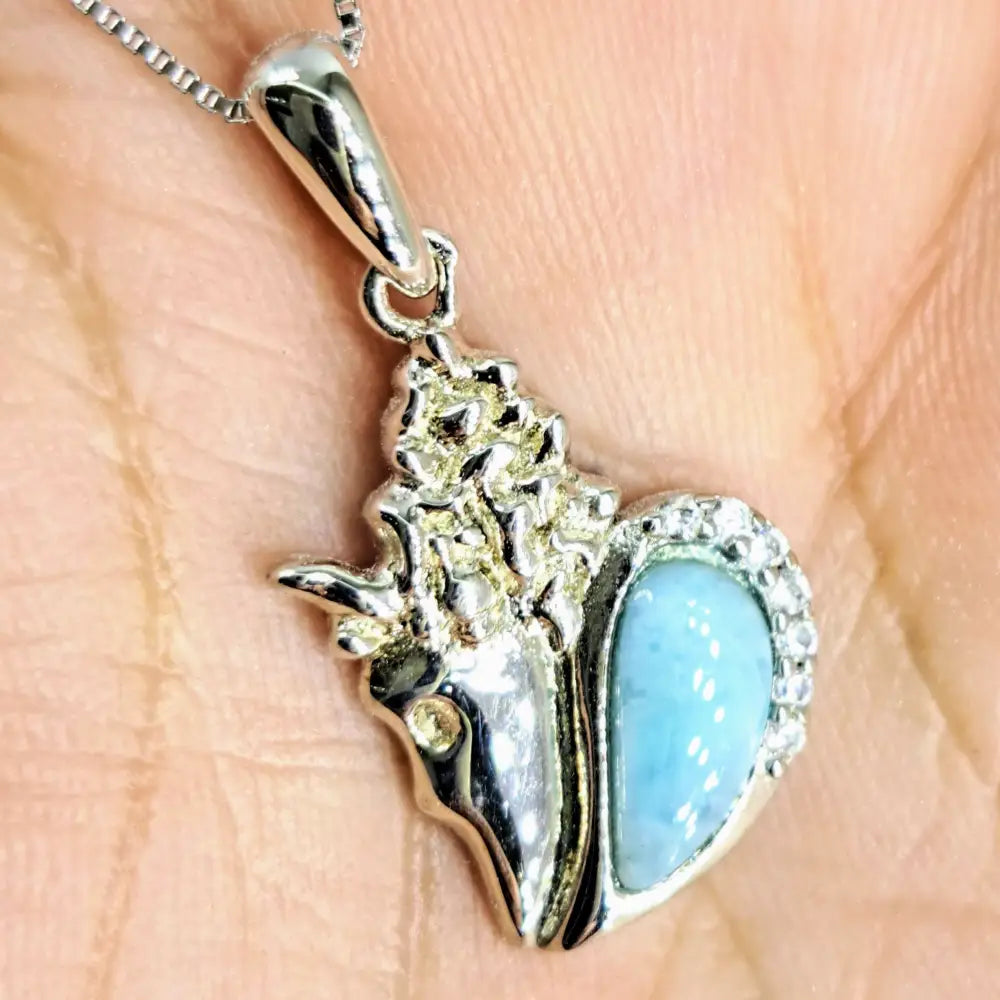 ?LA Concha’ 16’’ Necklace - Larimar Topaz Anti-tarnish Sterling - Pendant
