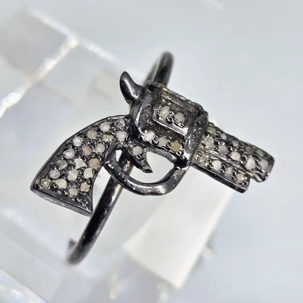 ?LA Pistolita’ Sz 7.5 Ring - Diamonds Black Sterling