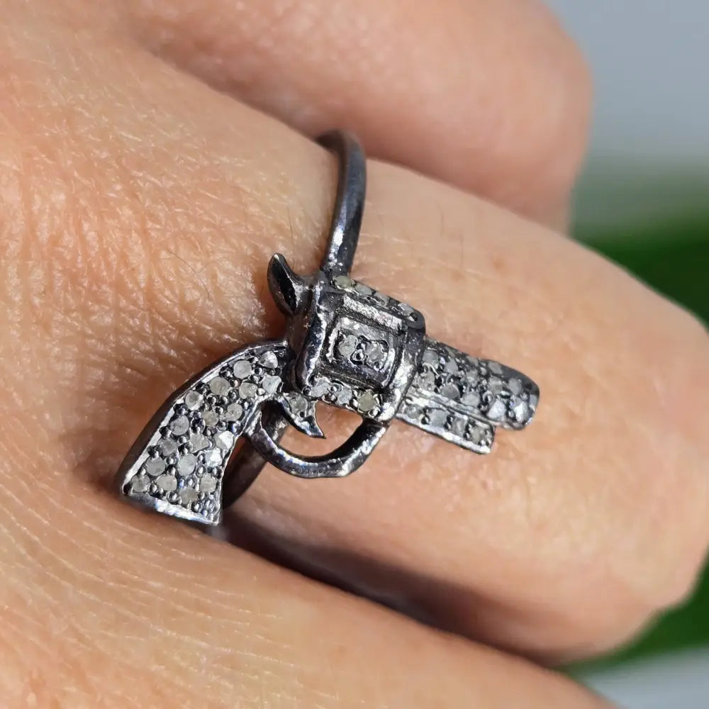 ?LA Pistolita’ Sz 7.5 Ring - Diamonds Black Sterling