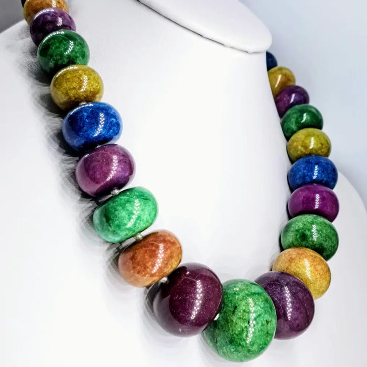 Outlet ?Lady Balls’ 18’’-20’’ Necklace - Multi-color Quartzite Sterling