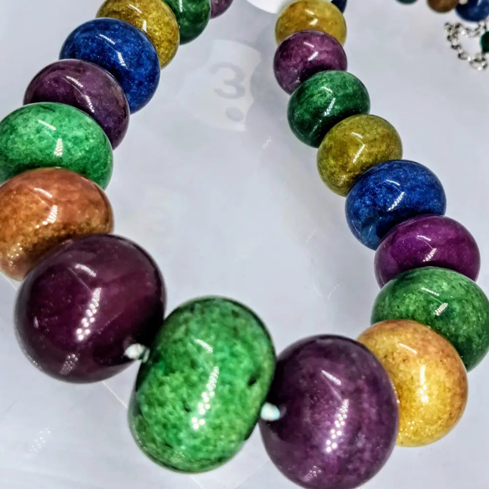 Outlet ?Lady Balls’ 18’’-20’’ Necklace - Multi-color Quartzite Sterling - #3 Green Center
