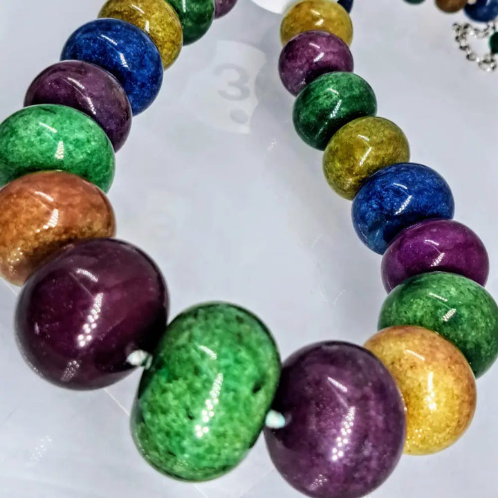 Outlet ?Lady Balls’ 18’’-20’’ Necklace - Multi-color Quartzite Sterling - #3 Green Center