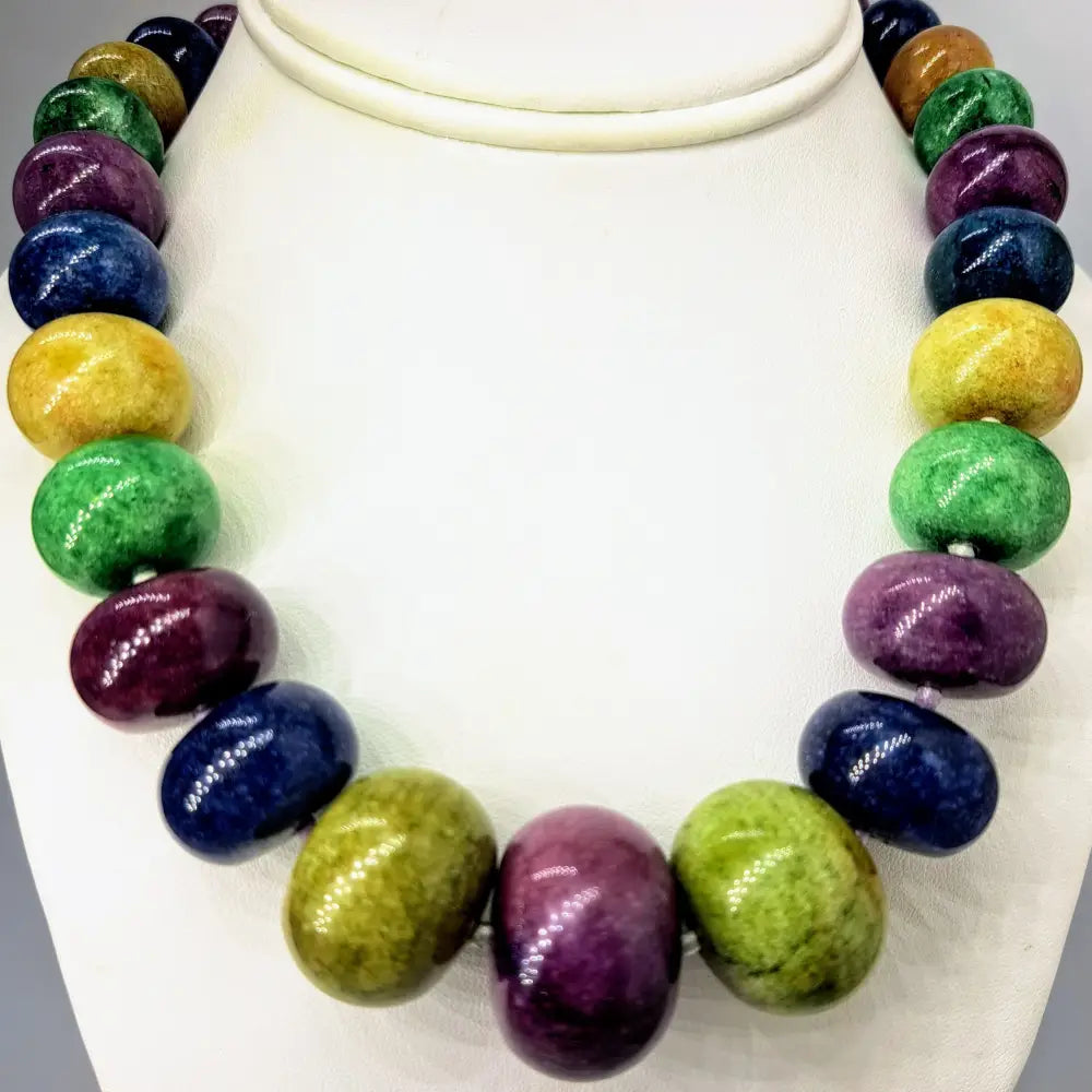 Outlet ?Lady Balls’ 18’’-20’’ Necklace - Multi-color Quartzite Sterling