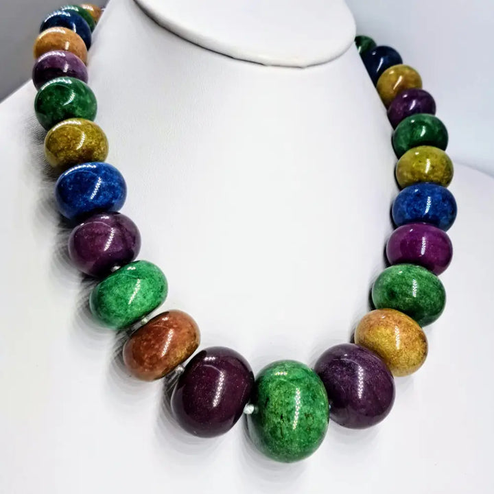 Outlet ?Lady Balls’ 18’’-20’’ Necklace - Multi-color Quartzite Sterling