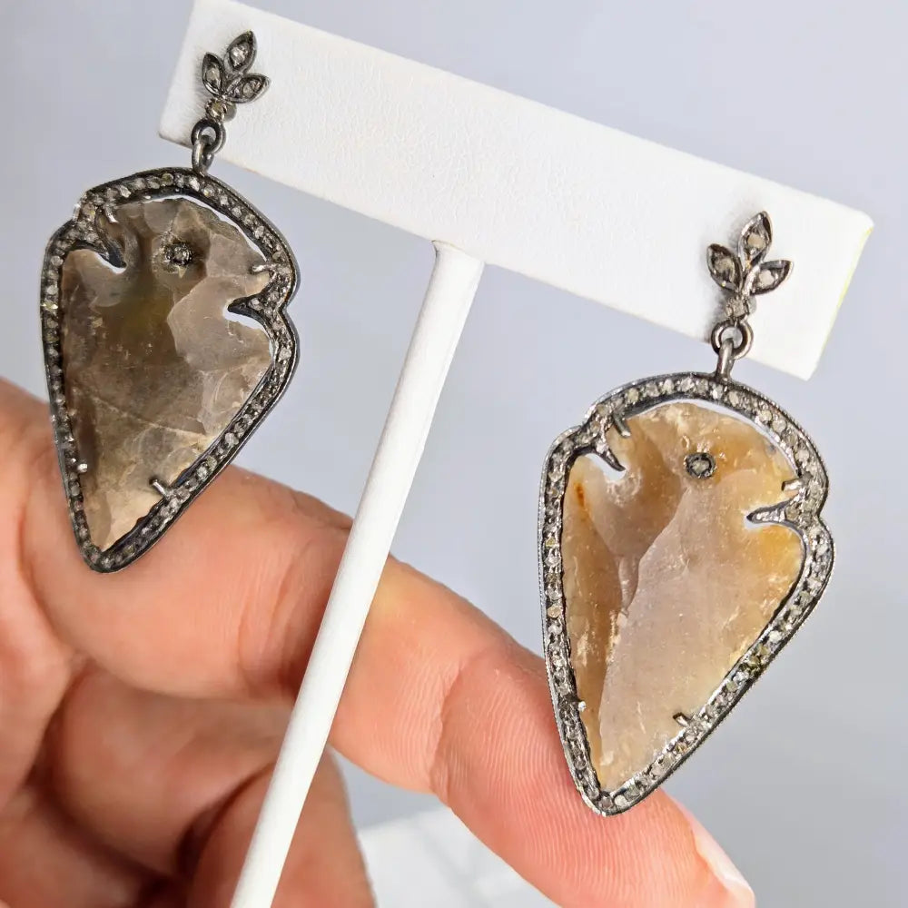 ?LAdy-killers’ 2’’ Earrings - Arrowheads Diamonds Oxidized Sterling