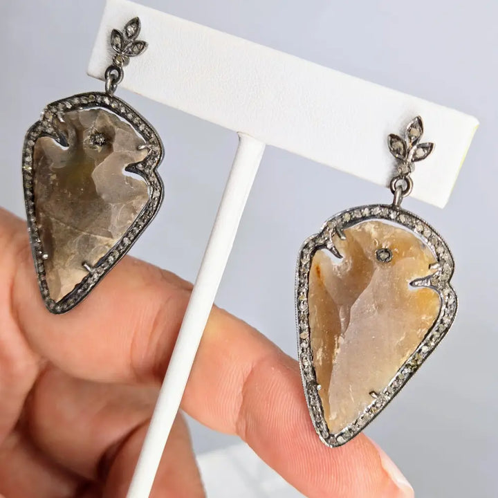 ?LAdy-killers’ 2’’ Earrings - Arrowheads Diamonds Oxidized Sterling